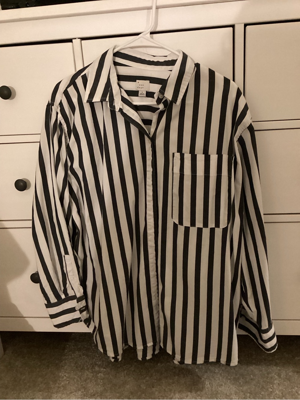 a new day Black & White Vertical Stripe Button-Down Shirt